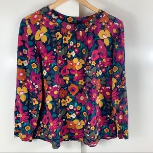 Talbots Navy Floral Split Neck Blouse size 12P